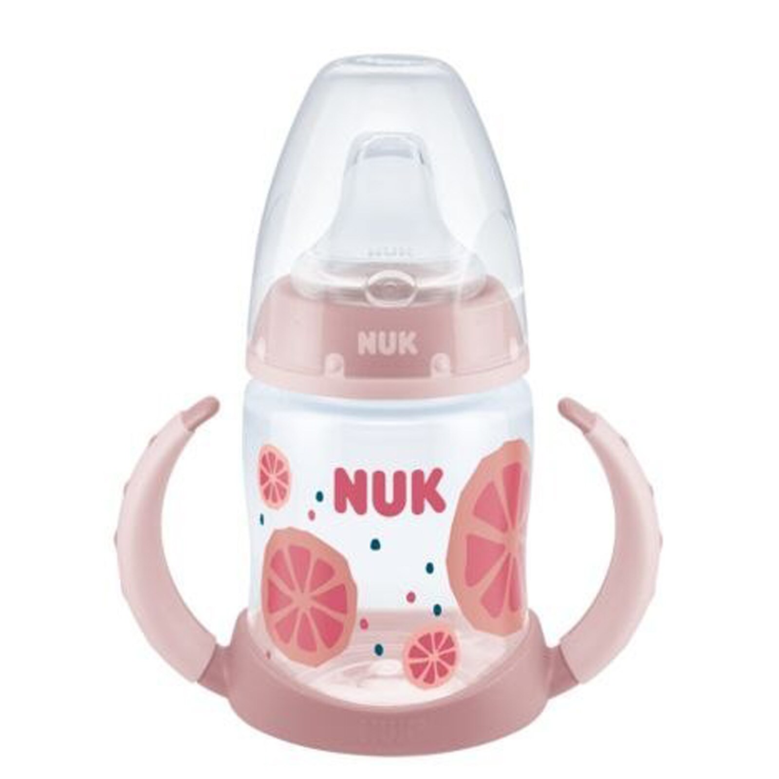 Biberon cu cioc si manere 150 ml Nuk First Choice Learner Bottle 215354, Roz 6-18 luni
