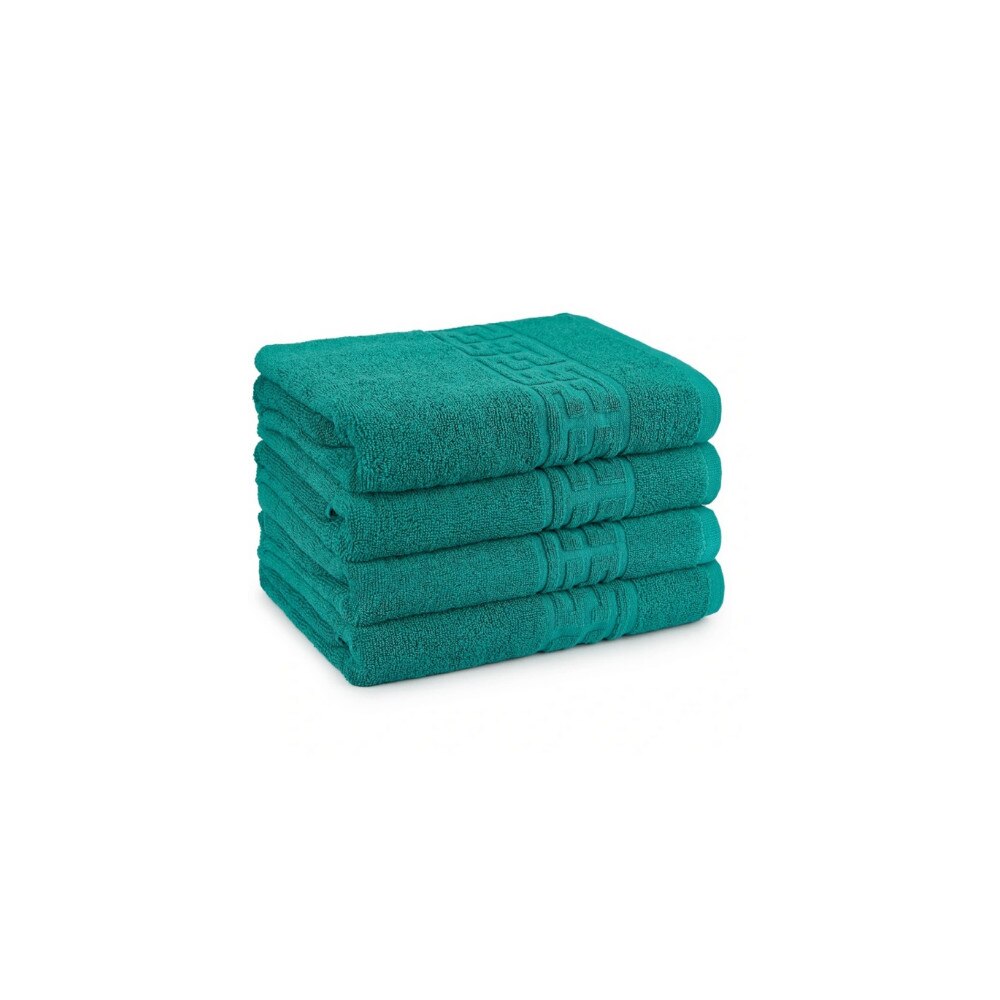 Set 4 Prosoape Fata Plush, model grecesc, bumbac 100%, 50/90cm, 500 gr/m2, verde smarald
