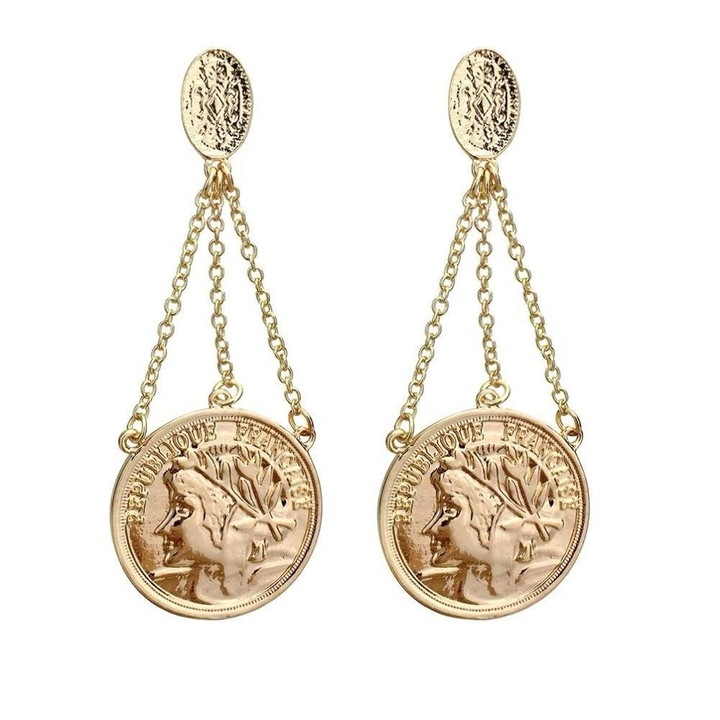 Cercei aurii, lungi, cu banut, Adriano C6, Pursehuit