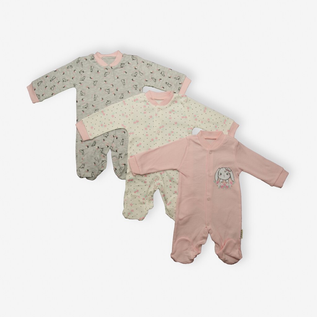 Set 3 Pijamale Iepuras, Multicolor, 0-3 luni, 56-62 cm