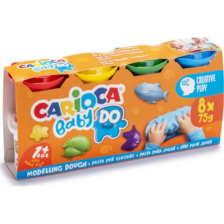 Plastilina Carioca Baby Dough, 8x75 gr/cutie