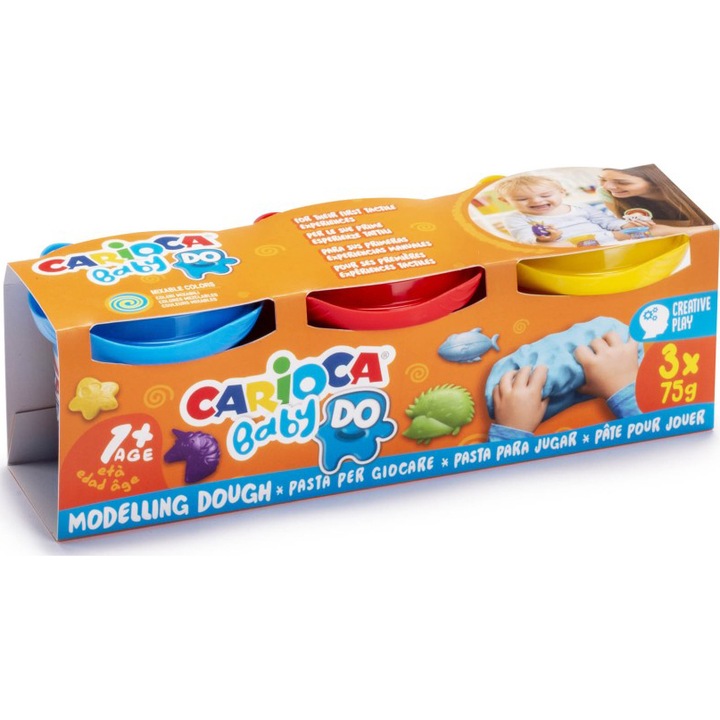 Plastilina Carioca Baby Dough, 3x75 gr/cutie