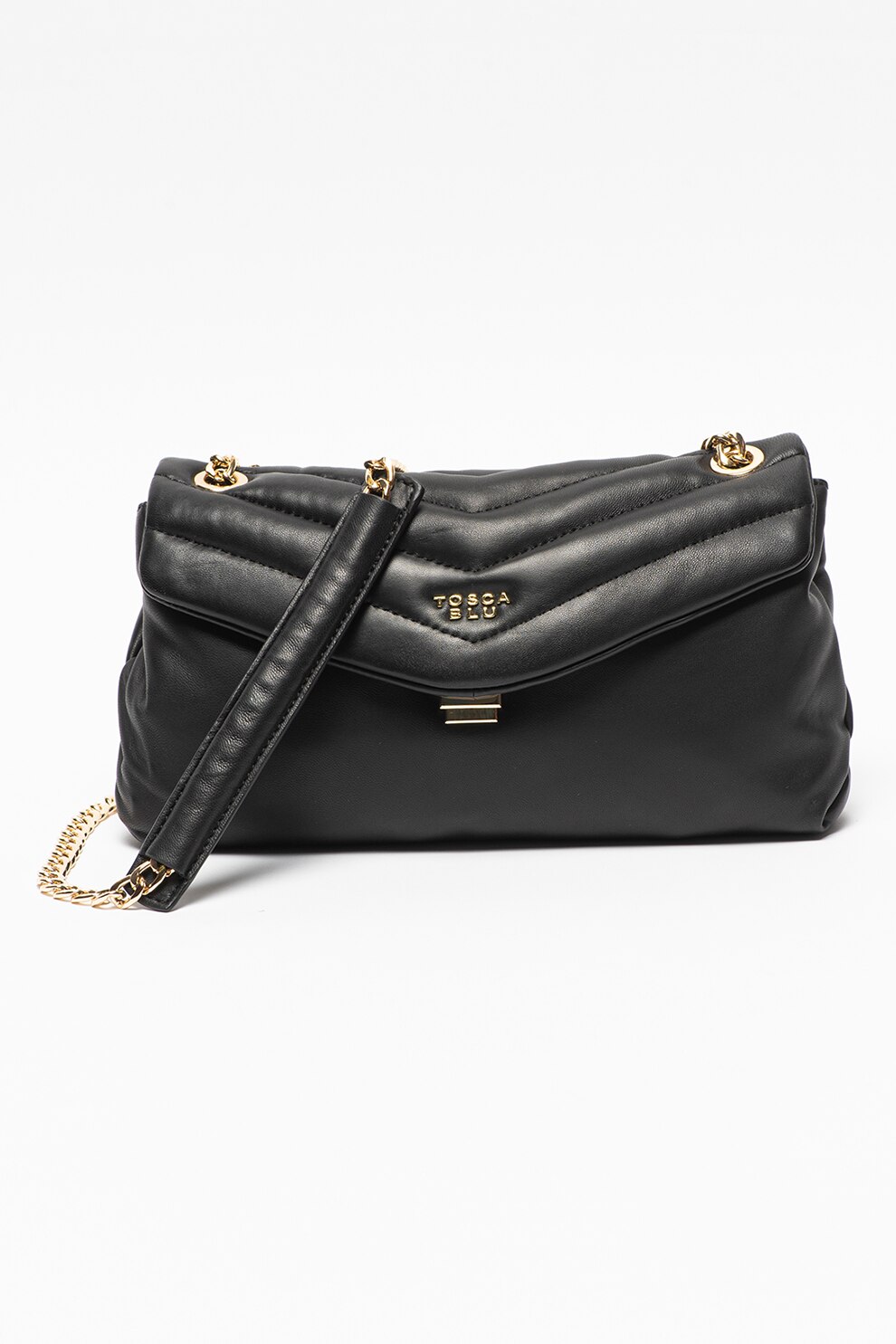 Tosca Blu, Geanta crossbody din piele cu detalii matlasate Baghera, Negru