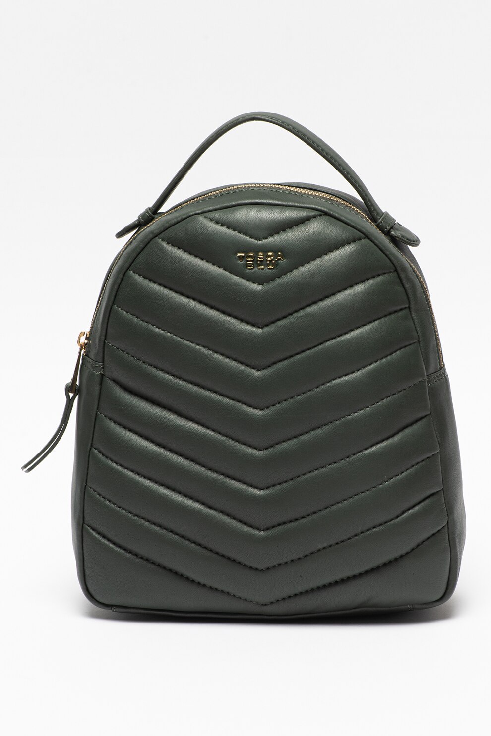 Tosca Blu, Rucsac de piele ecologica cu aspect matlasat Baghera, Verde inchis