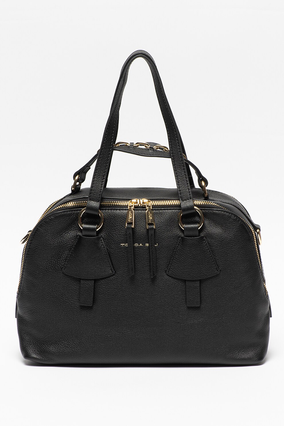 Tosca Blu, Geanta de piele cu bareta de umar si aspect texturat Lampone, Negru