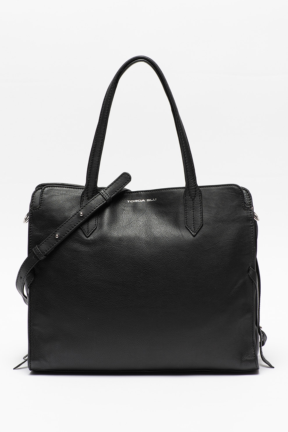 Tosca Blu, Geanta de piele cu bareta de umar si aspect texturat Magia, Negru
