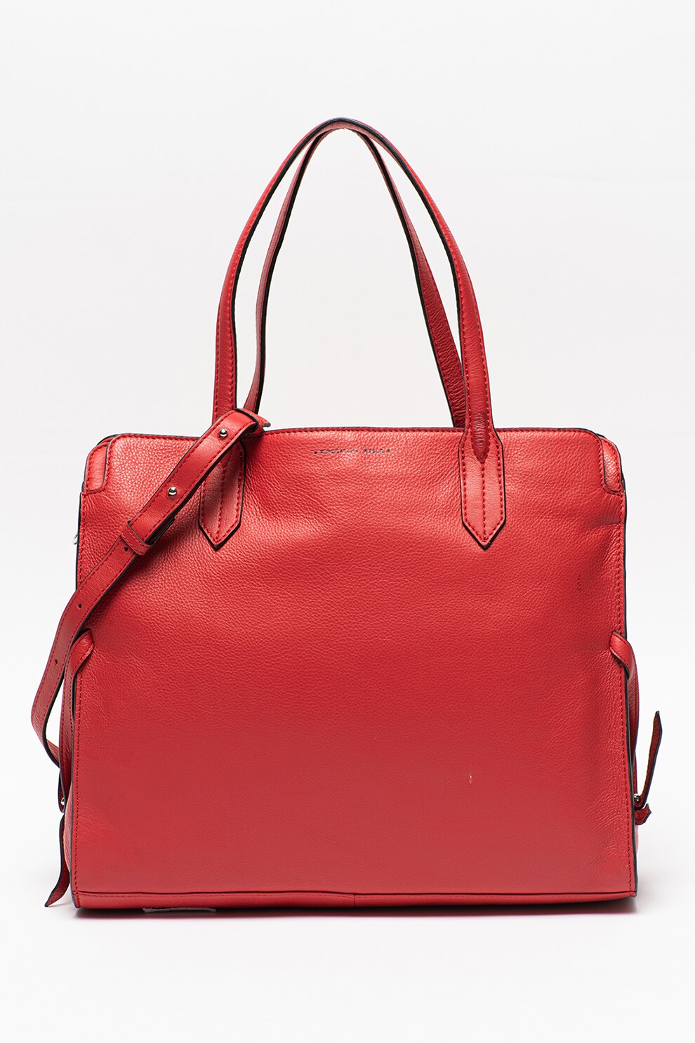 Tosca Blu, Geanta de piele cu bareta de umar si aspect texturat Magia, Rosu inchis