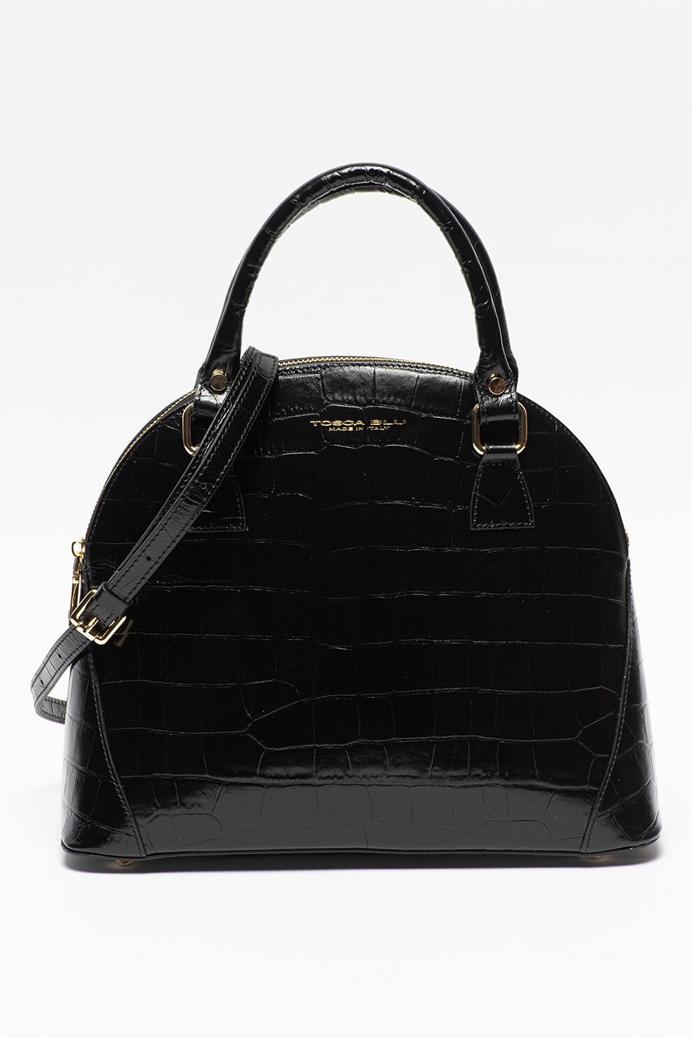 Tosca Blu, Geanta de piele cu maner si aspect de piele de crocodil Tic-Tac, Negru