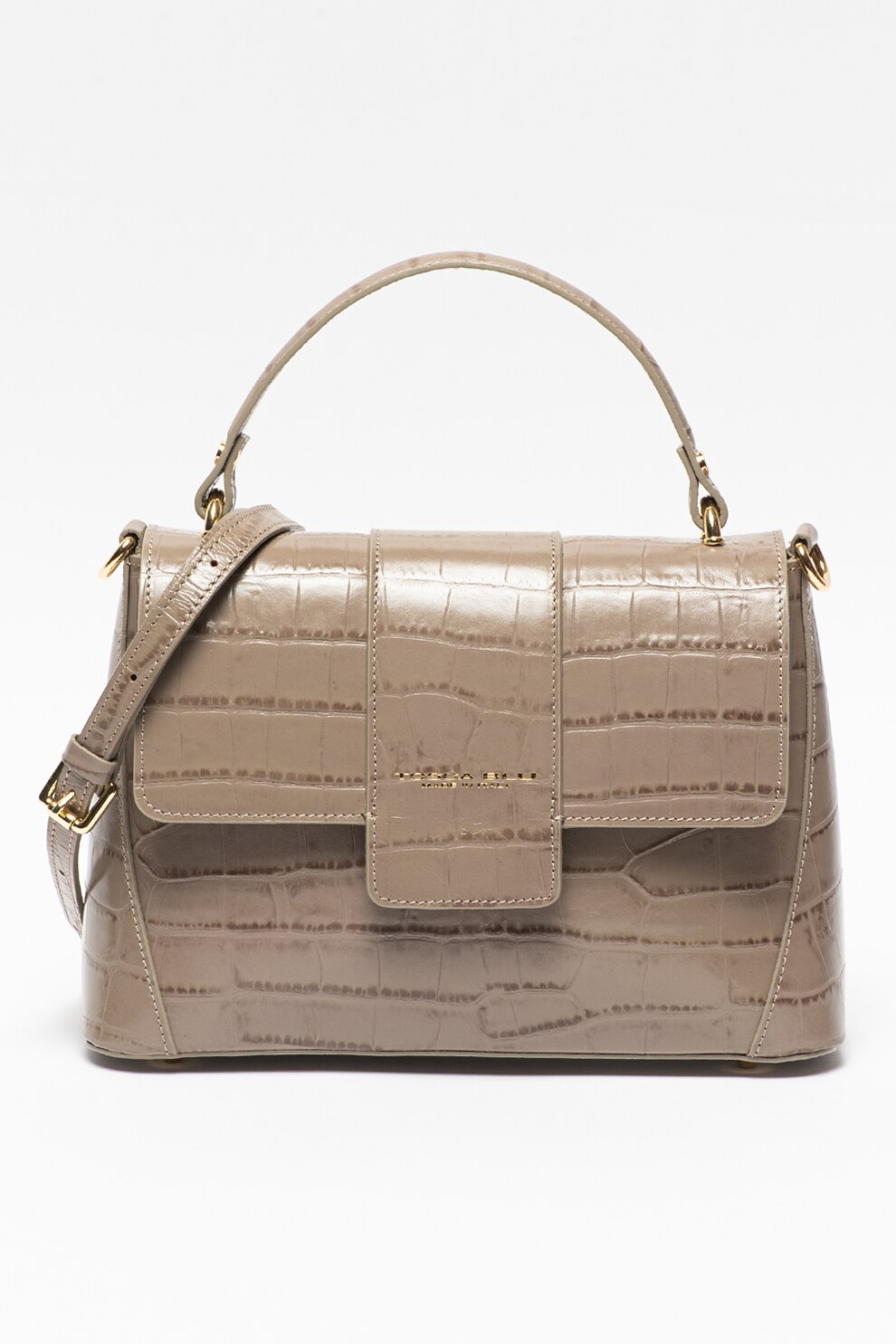 Tosca Blu, Geanta de piele cu bareta de umar si aspect de piele de crocodil Tic-Tac, Grej