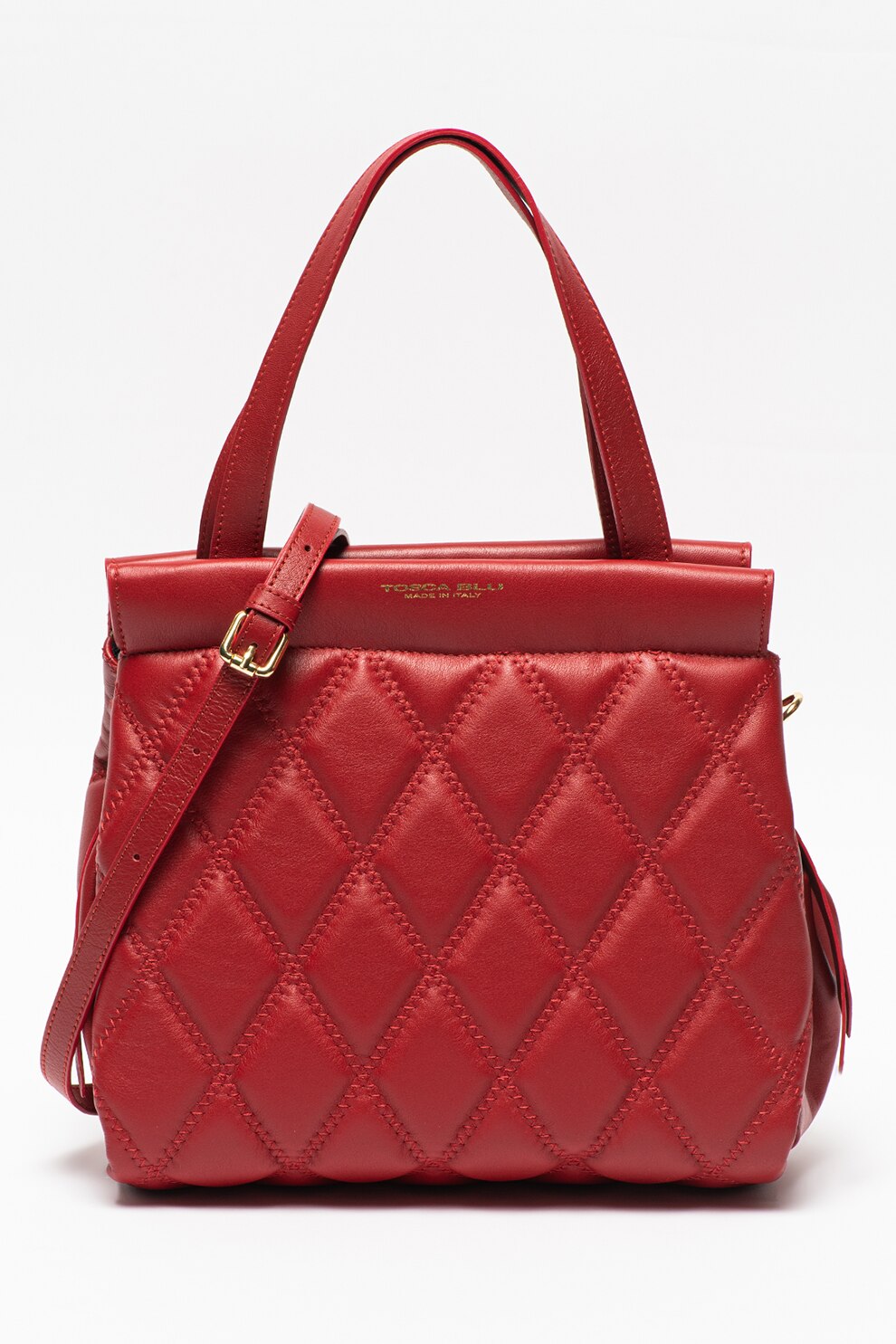 Tosca Blu, Geanta de piele cu bareta de umar si aspect matlasat Cappucetto, Rosu inchis