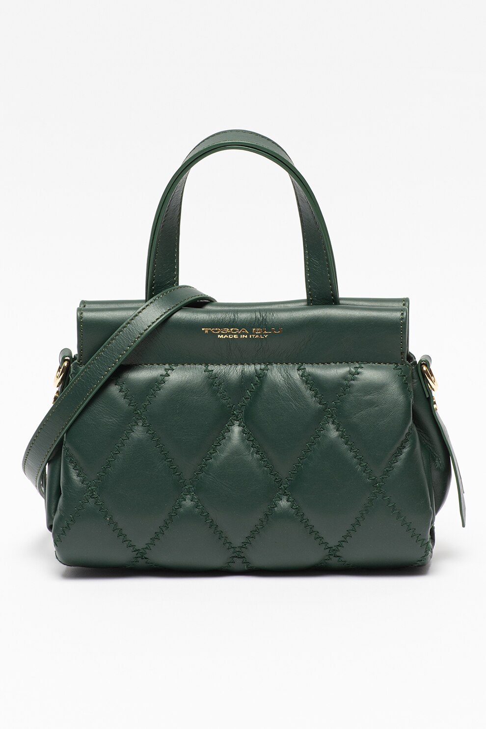 Tosca Blu, Geanta de piele ecologica cu maner si aspect matlasat Cappucetto, Verde inchis
