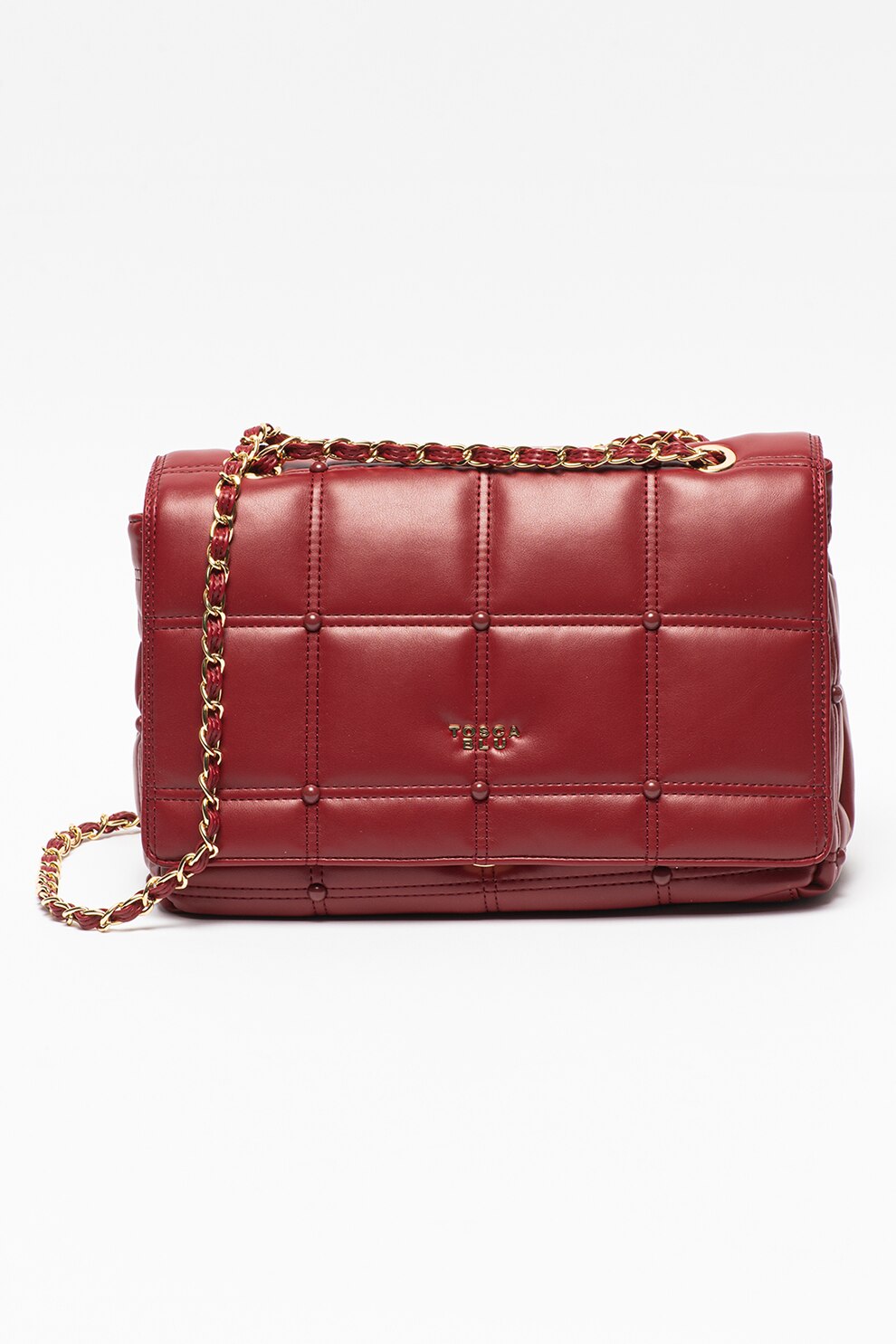 Tosca Blu, Geanta crossbody de piele ecologica cu aspect matlasat Bella Addormentata, Rosu inchis