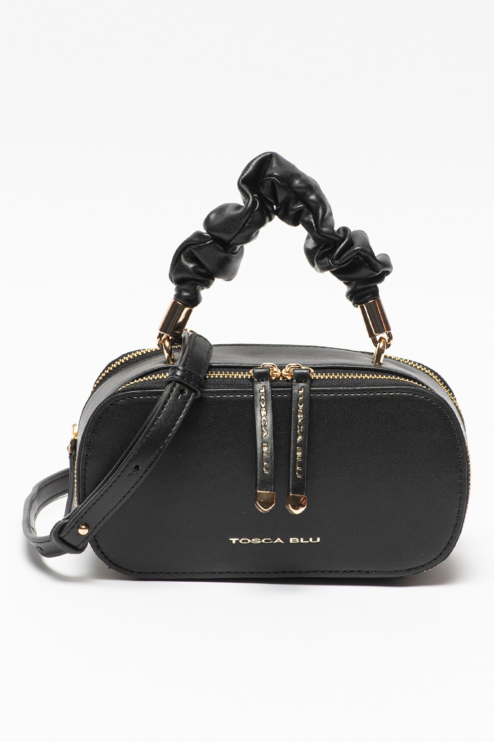 Tosca Blu, Geanta de piele ecologica cu maner si logo Principessa, Negru
