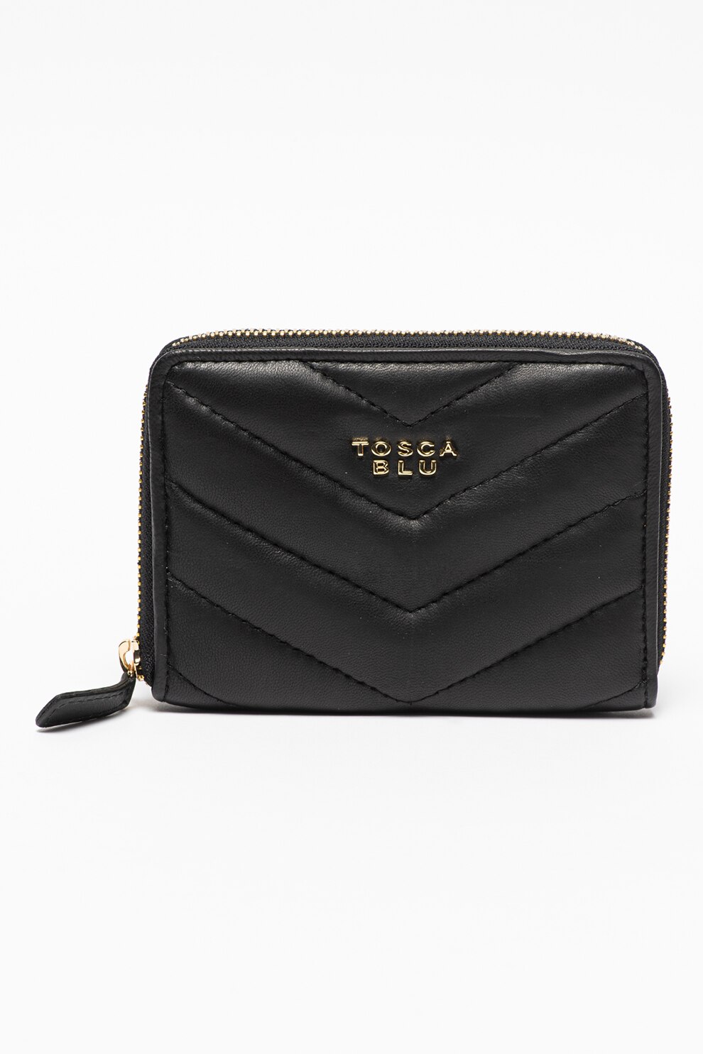 Tosca Blu, Portofel mic de piele cu aspect matlasat Baghera, Negru