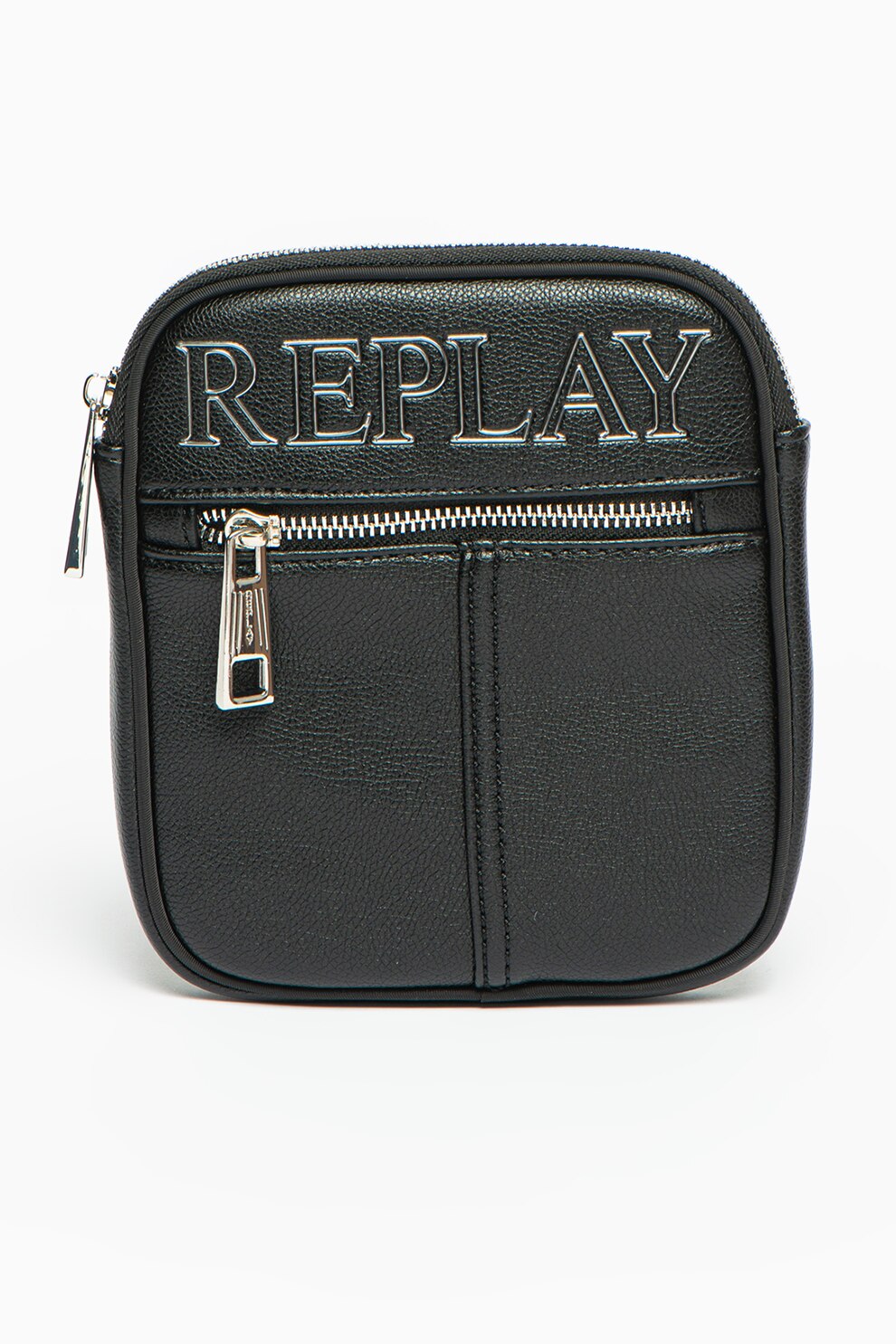Replay, Geanta crossbody din piele ecologica cu logo, Negru