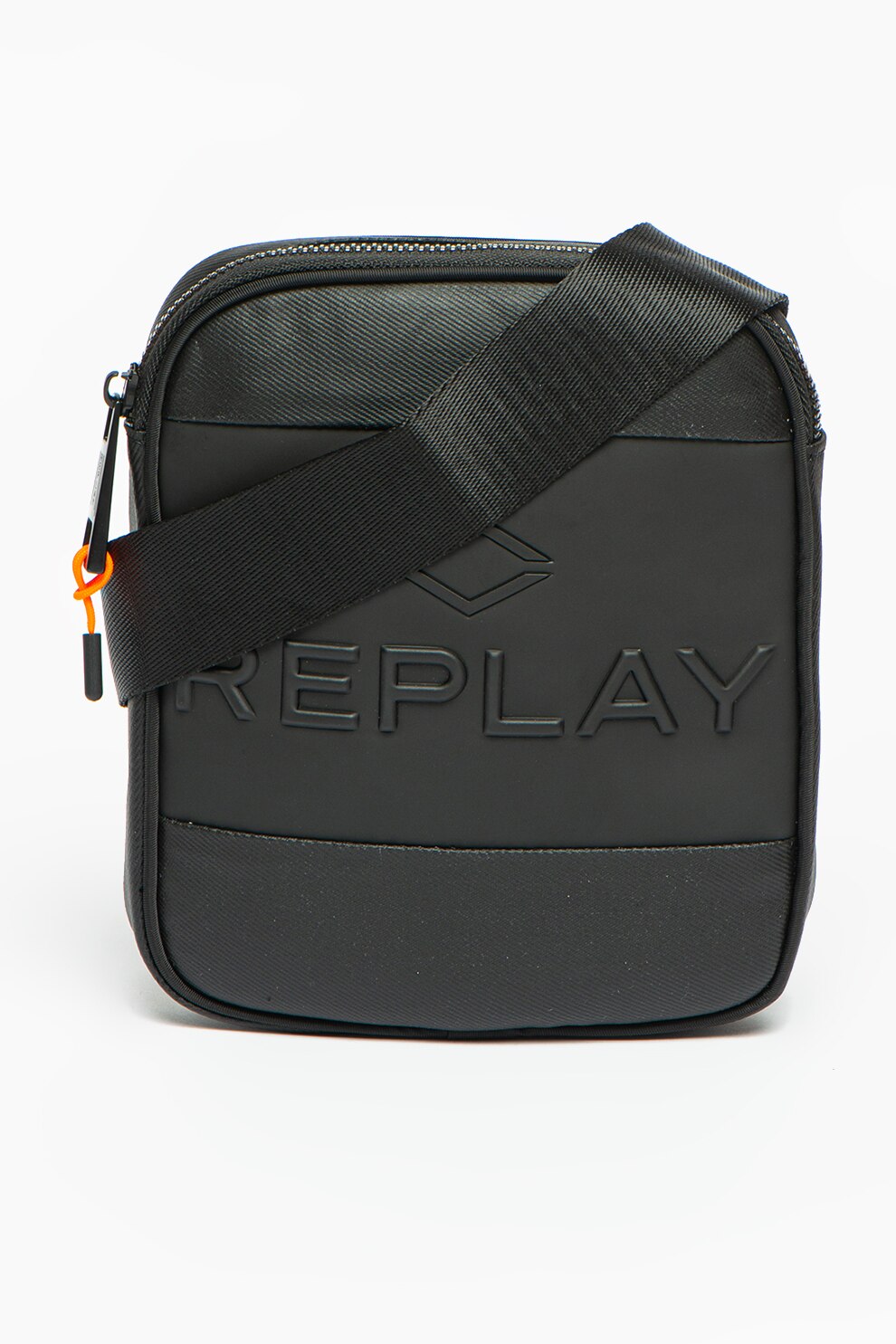 Replay, Geanta crossbody cu logo in relief, Negru