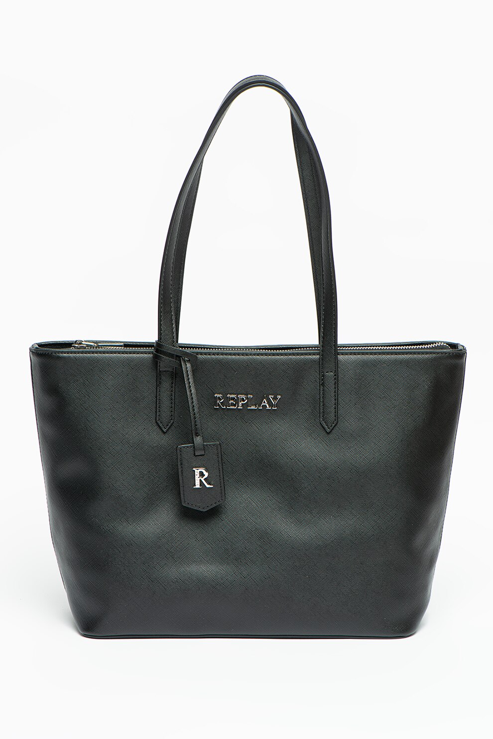 Replay, Geanta shopper din piele ecologica, Negru