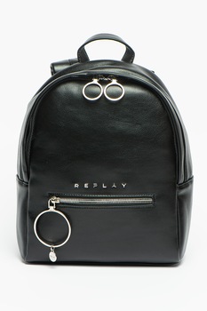 Replay, Rucsac din piele ecologica cu detaliu logo, Negru Replay, Rucsac din piele ecologica cu detaliu logo, Negru