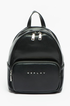 Replay, Rucsac din piele ecologica cu detaliu logo, Negru Replay, Rucsac din piele ecologica cu detaliu logo, Negru