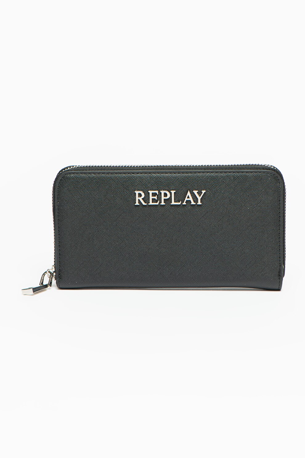 Replay, Portofel din piele ecologica cu fermoar, Negru