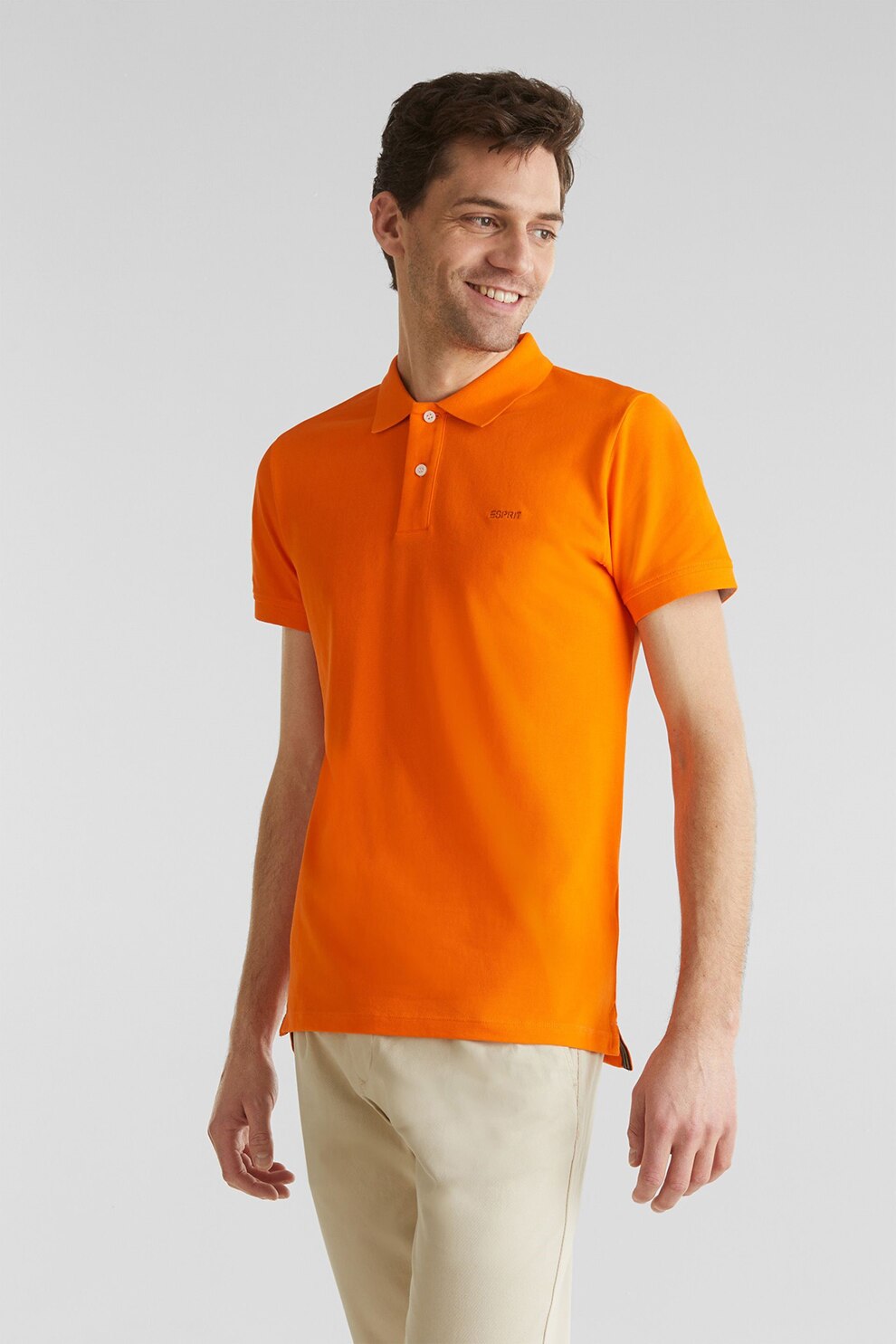 Esprit, Tricou polo din bumbac organic si material pique, Oranj, S