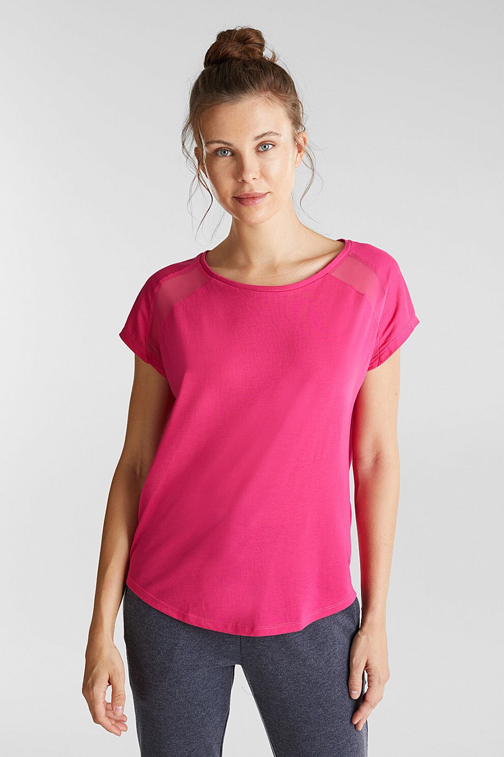 Esprit, Tricou lejer cu decolteu la baza gatului, Fucsia