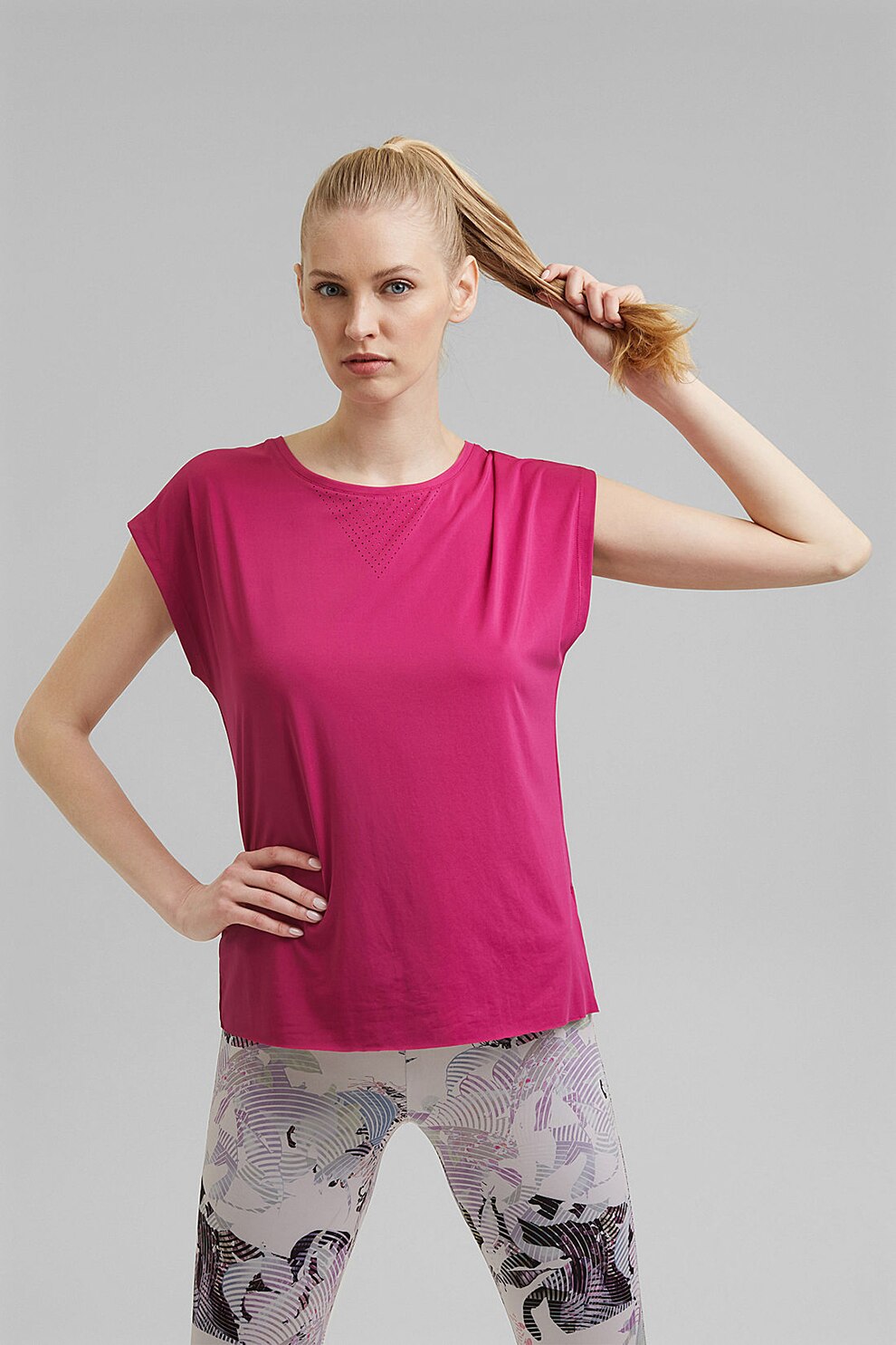 Esprit, Tricou lejer cu perforatii, Fucsia