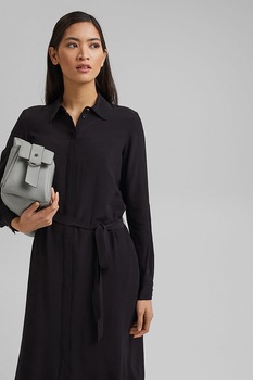 Esprit, Rochie- camasa cu cordon in talie, Negru Esprit, Rochie- camasa cu cordon in talie, Negru