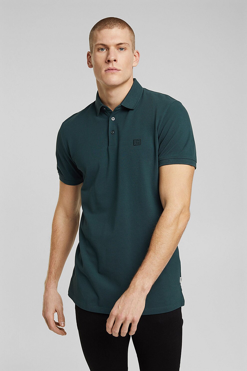Esprit, Tricou polo slim fit de bumbac organic, Verde englez