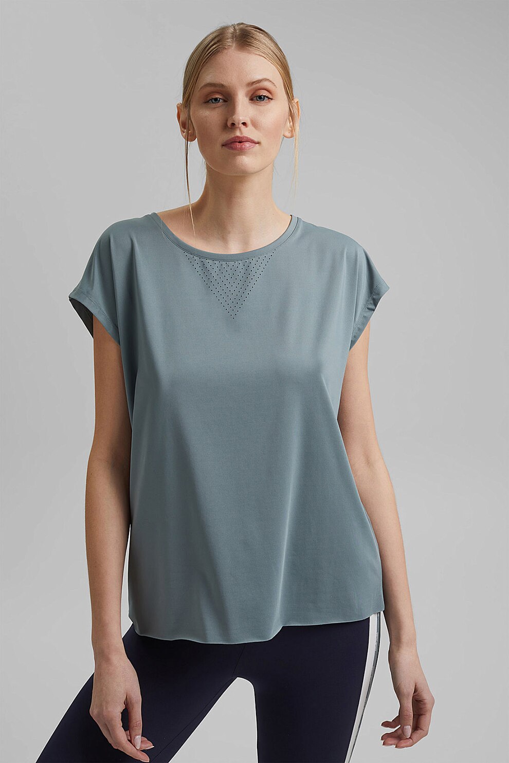 Esprit, Tricou lejer cu perforatii, Gri