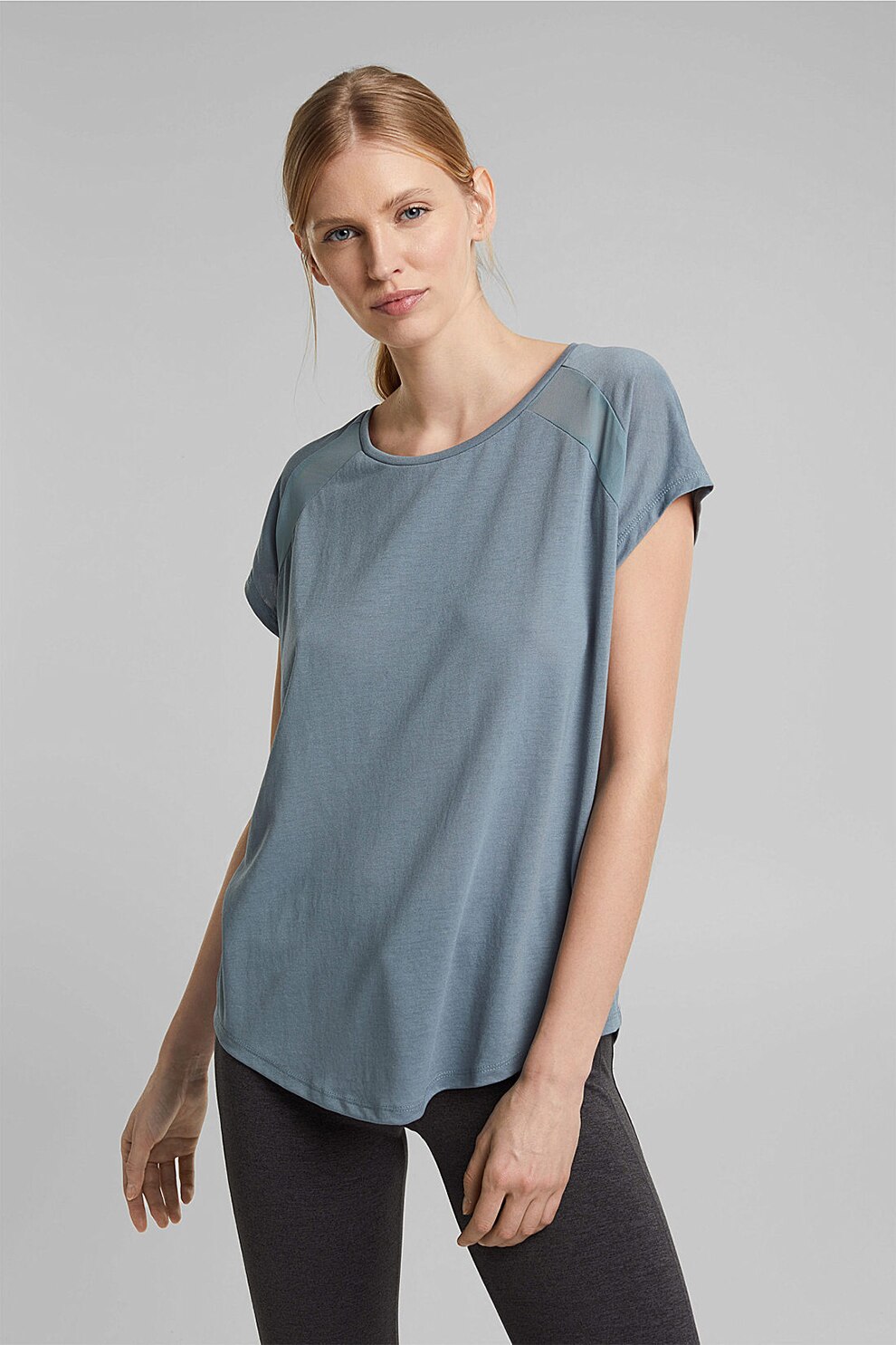Esprit, Tricou lejer cu decolteu la baza gatului, Gri