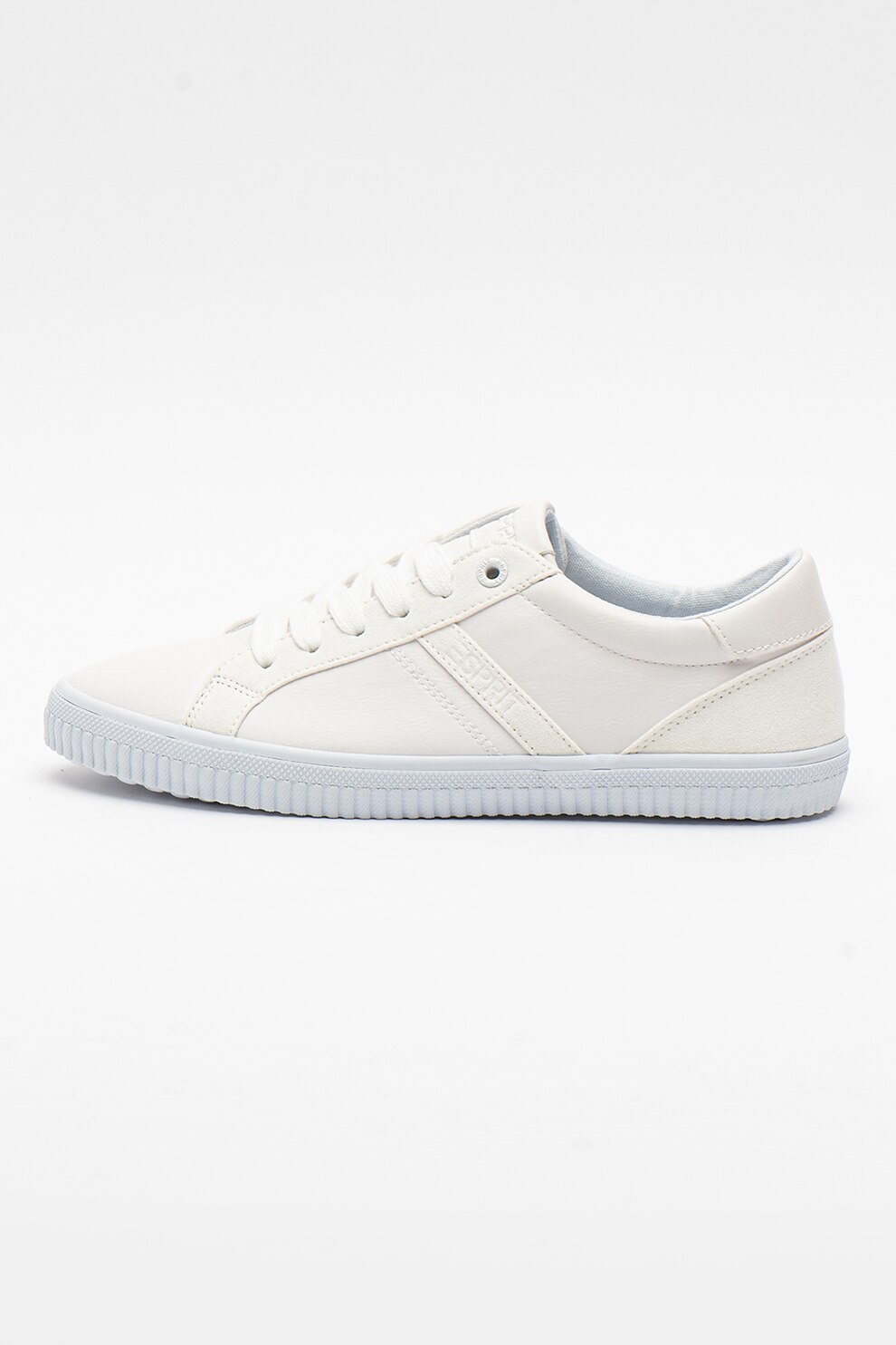 Esprit, Pantofi sport de piele intoarsa ecologica cu model colorblock, Alb