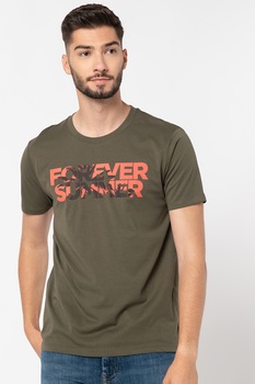 EDC by Esprit, Tricou regular fit din bumbac organic, Verde marin/rosu vermilion/negru, M EDC by Esprit, Tricou regular fit din bumbac organic, Verde marin/rosu vermilion/negru, M