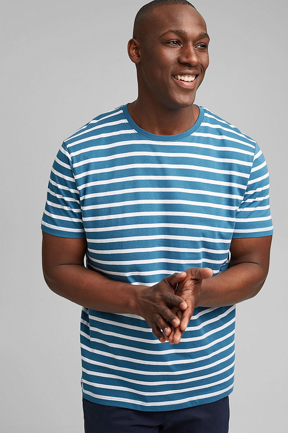 Esprit, Tricou regular fit de bumbac organic cu dungi, Verde persan/Alb