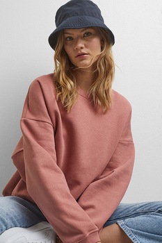 EDC by Esprit, Bluza sport relaxed fit din amestec de bumbac organic cu maneci cazute, Rosu stins, L EDC by Esprit, Bluza sport relaxed fit din amestec de bumbac organic cu maneci cazute, Rosu stins, L