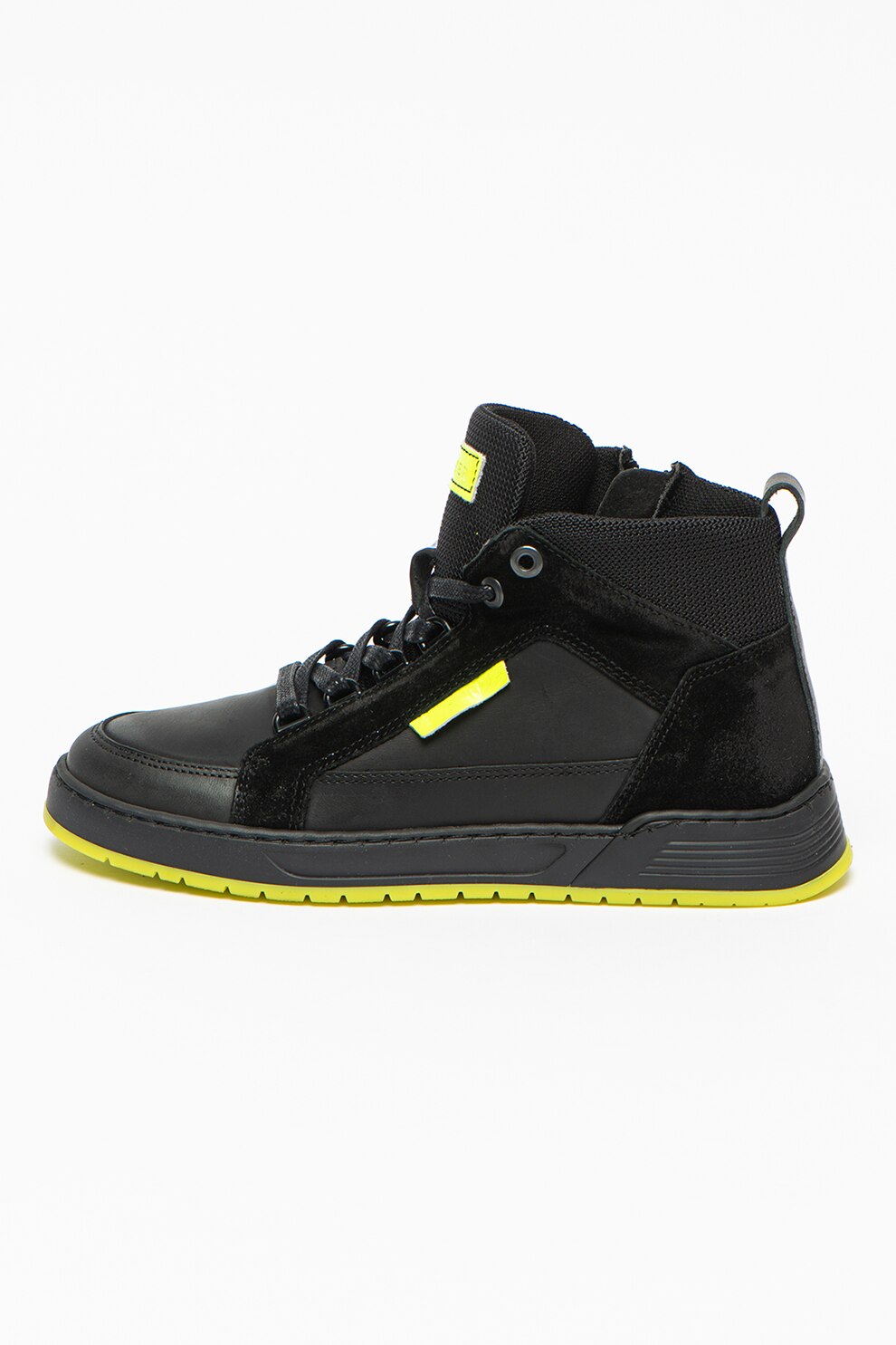 Bullboxer, Pantofi sport mid-high din piele cu garnituri din plasa, Negru