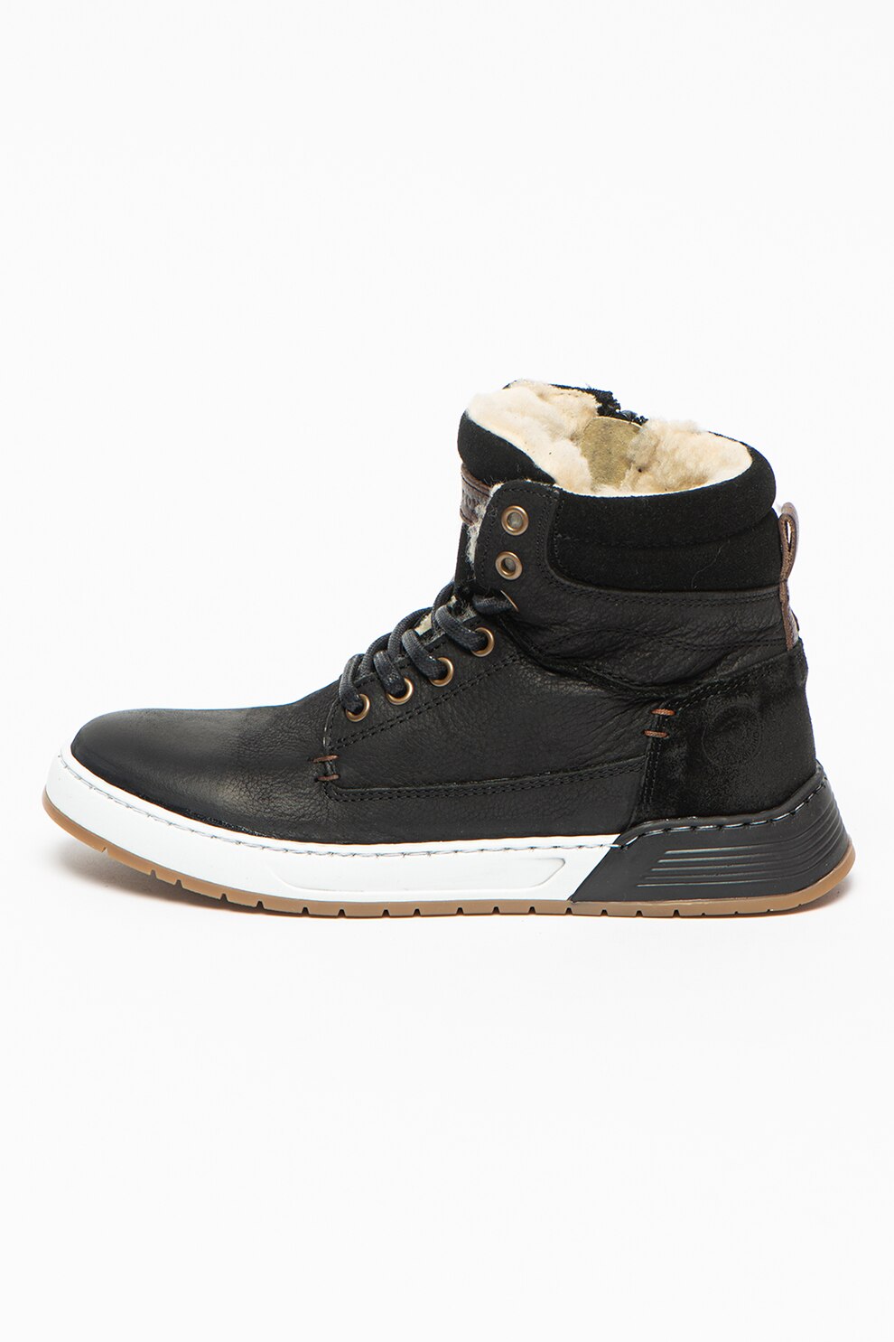 Bullboxer, Pantofi sport mid-high din piele si piele intoarsa, Negru