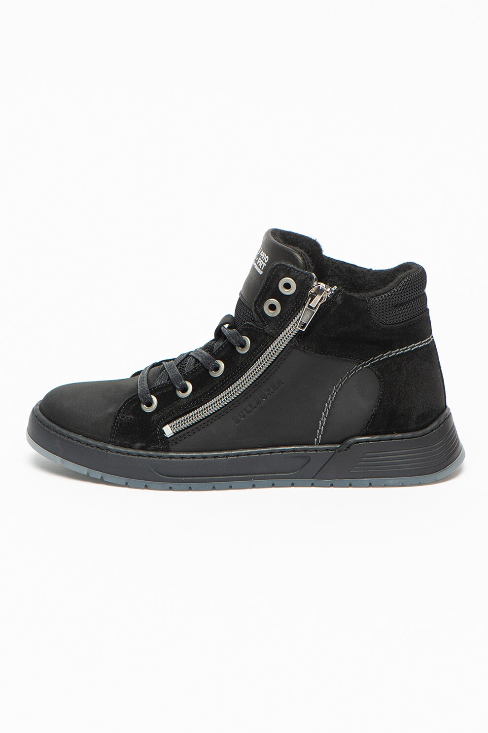 Bullboxer, Pantofi sport mid-high din piele intoarsa cu garnituri din plasa, Negru