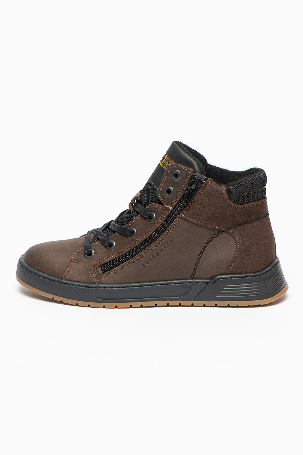 Bullboxer, Pantofi sport mid-high din piele intoarsa cu garnituri din plasa, Maro inchis