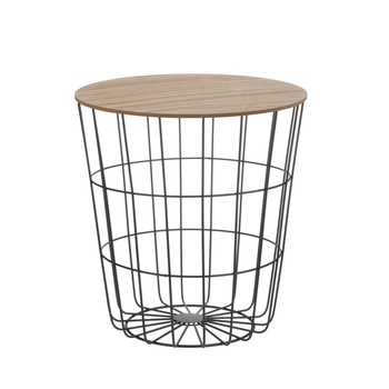 Masuta de cafea metalica, tip cos, cu capac de lemn, 39 x 39 x 41 cm Masuta de cafea metalica, tip cos, cu capac de lemn, 39 x 39 x 41 cm