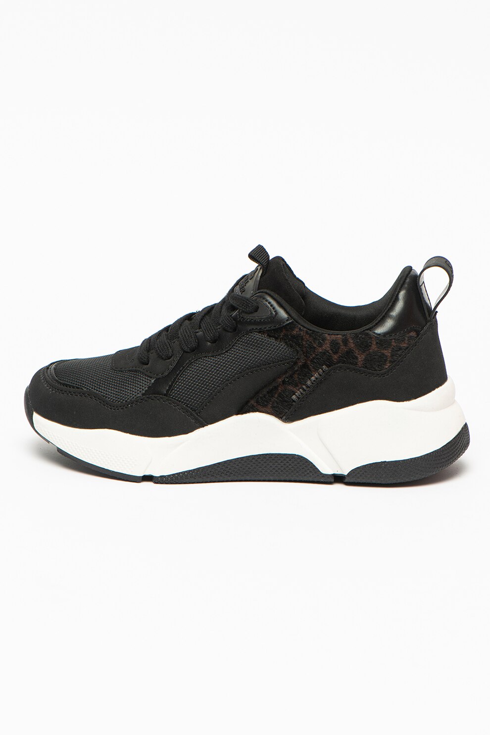 Bullboxer, Pantofi sport wedge cu garnituri animal print, Negru