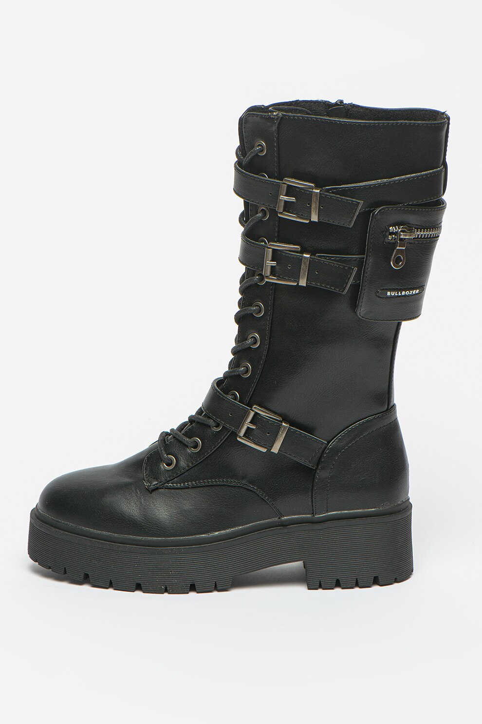 Bullboxer, Cizme medii din piele ecologica cu fermoar, Negru