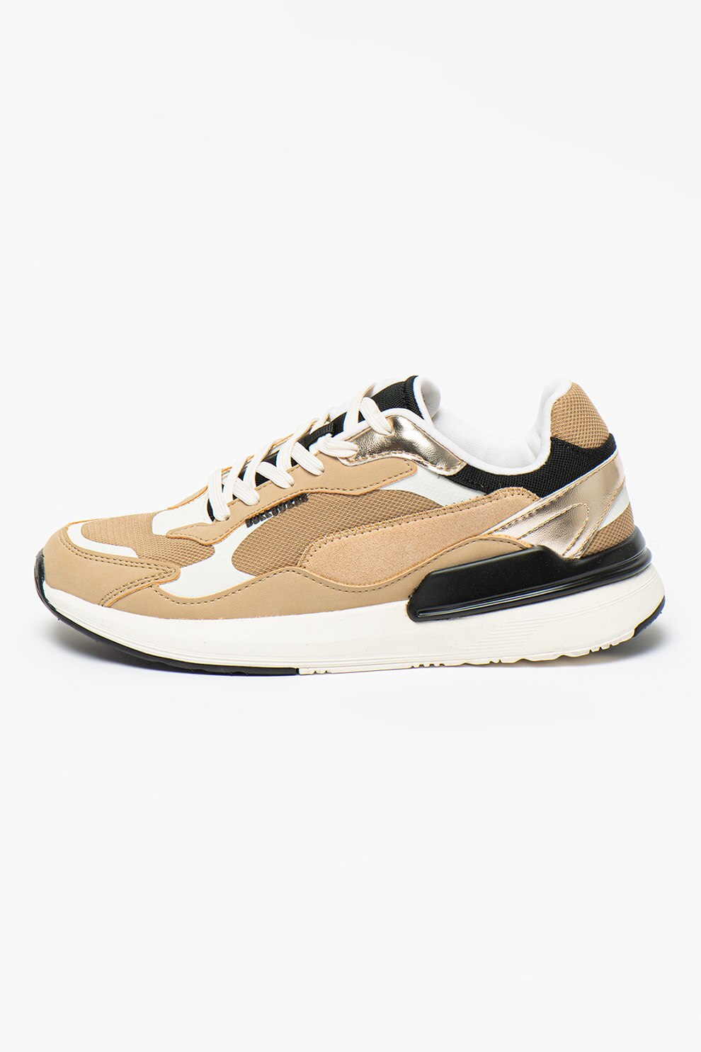 Bullboxer, Pantofi sport de piele ecologica cu insertii textile, Maro camel/Alb