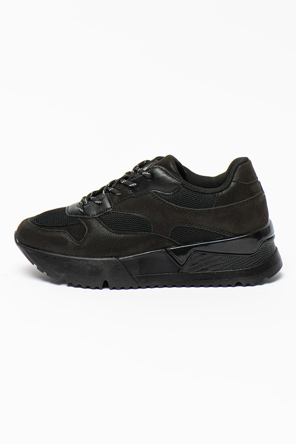 Bullboxer, Pantofi sport de piele ecologica cu insertii textile, Negru