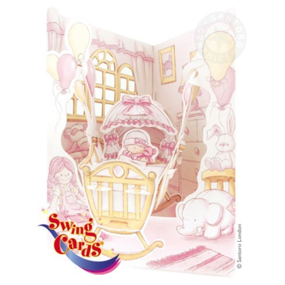 Felicitare 3D Fetita in leagan-Swing Cards