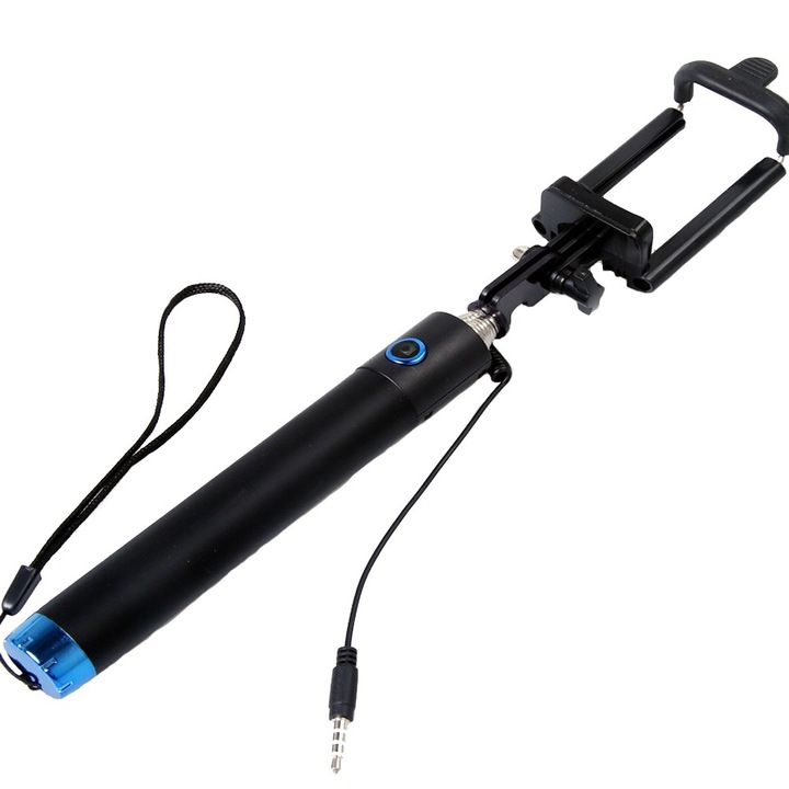 Селфи стик с кабел и бутон, Selfie Stick, черен