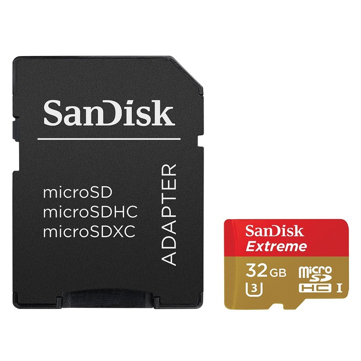 Карта памет SanDisk Extreme MicroSDHC,UHS-I, 32GB, Клас 10 + адаптер