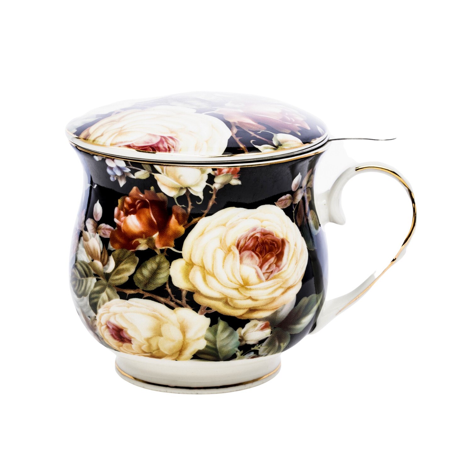 Cana de portelan cu infuzor, model floral, 480 ml