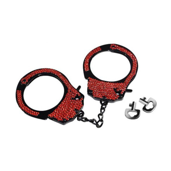 Catuse Lovetoy, Fetish Pleasure Diamond Handcuffs, cu strasuri, rosu
