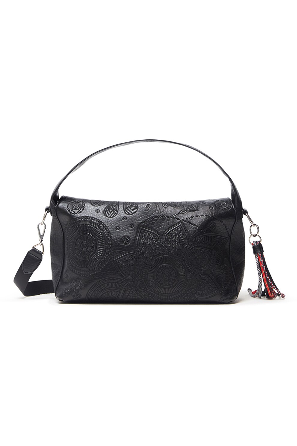 DESIGUAL, Geanta crossbody de piele ecologica cu model floral, Negru